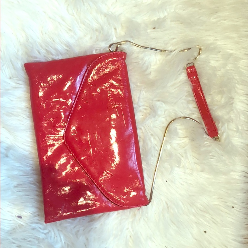 A j crew red leather clutch